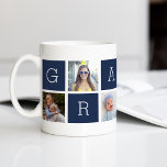 Custom Gramps Großvater Foto Collage Kaffeetasse<br><div class="desc">Gestalten Sie einen süßen Sake für einen geliebten Großvater diesen Vatertag oder Großelterntag mit diesem einfachen Design,  das sechs Ihrer Lieblings-Instagram-Fotos enthält,  geordnet in einem Collage-Layout mit abwechselnden Quadraten in marineblau,  in dem "Gramps" geschrieben werden. Personalisieren Sie mit Ihren Lieblings-Fotos seiner Enkel für ein wertvolles Geschenk für Gramps.</div>