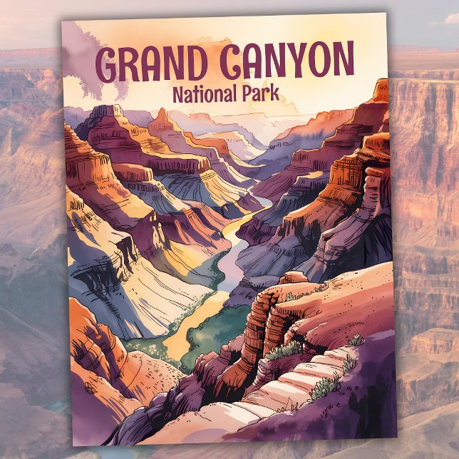 Custom Grand Canyon South Rim Colorful Watercolor Postkarte (Custom Grand Canyon South Rim Colorful Watercolor Postcard)