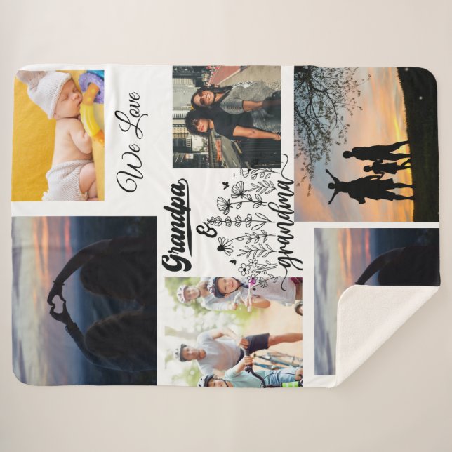 Custom Grandkids Pictures & Names Cozy Throw Sherpadecke (Vorderseite (Horizontal))