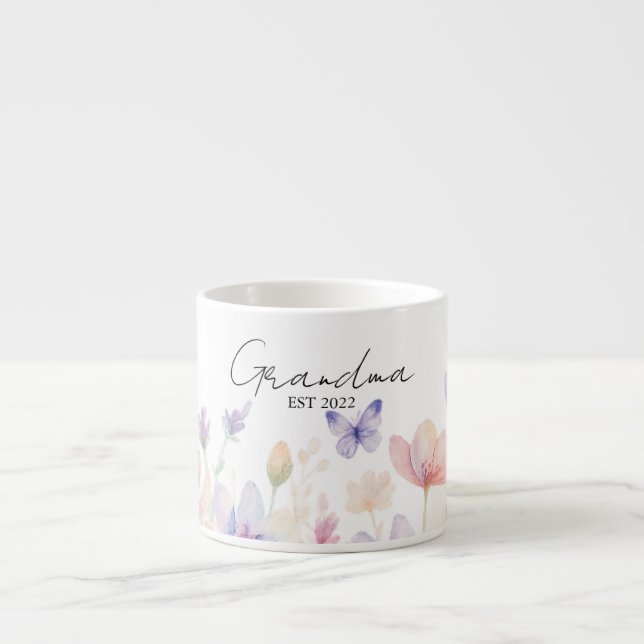 Custom Grandma Est. Year -  Flower and Butterfly  Espressotasse (Vorderseite)