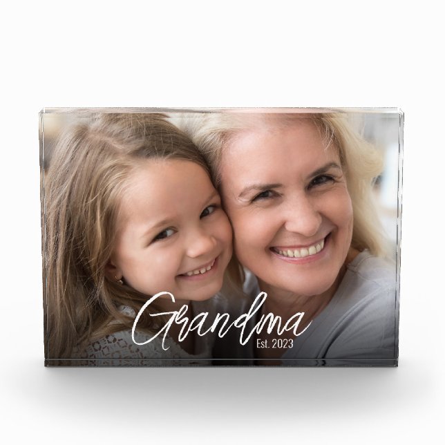 Custom Grandma Established Script Year Fotoblock (Vorderseite)