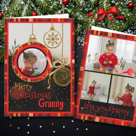 Custom Granny Christmas Photo Card | Red Plaid Feiertagskarte