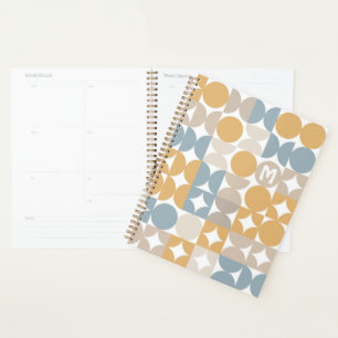 Custom Grau Blue Mustard Taupe Brown Art Muster Planer