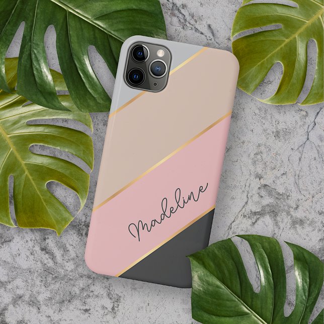 Custom Grau Pastellkoralle Blush Peach Pink Streif iPhone Hülle (Von Creator hochgeladen)