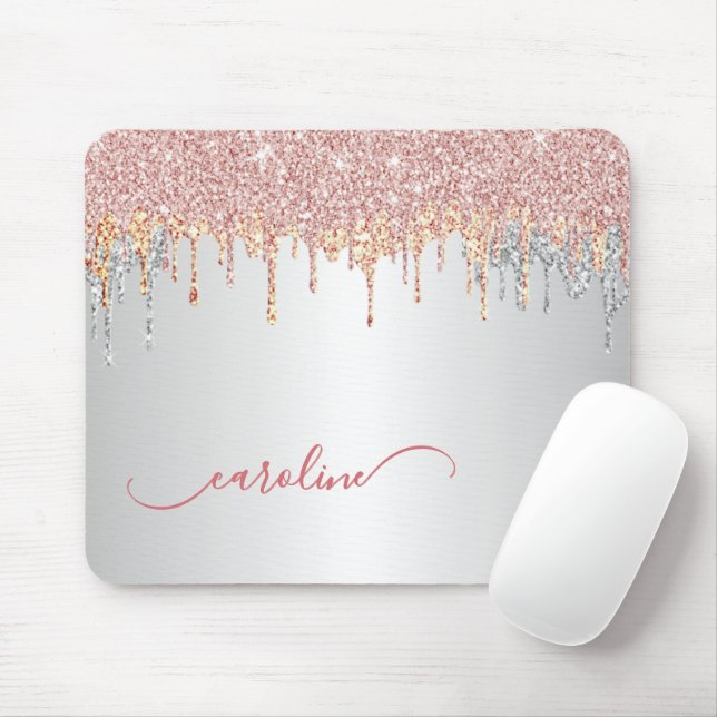 Custom Grau Silver Blush Pink Rose Gold Glitzer Mousepad (Mit Mouse)
