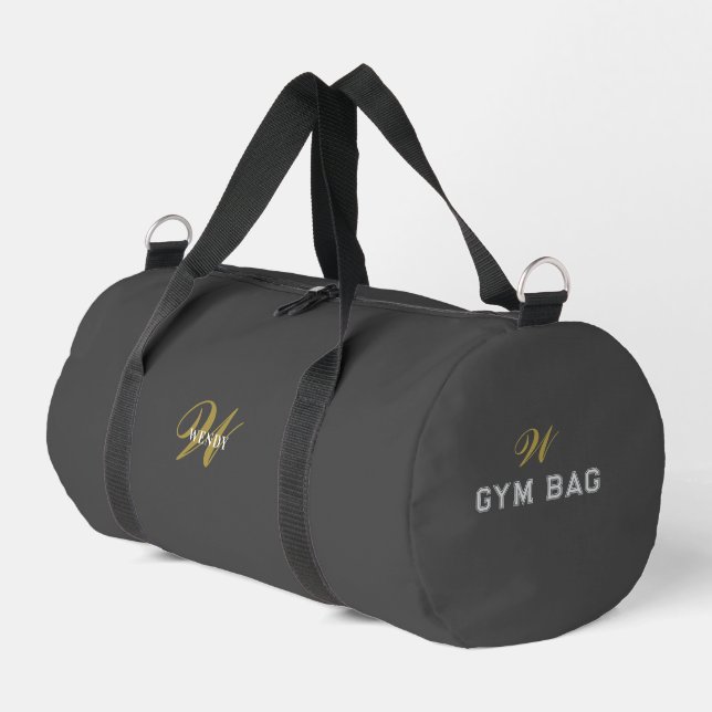 Custom Gray Black Monogram Initial Sport Gym Duffle Bag (Linke Seite)