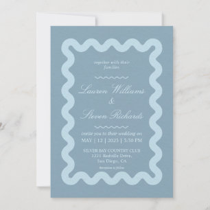 Custom Gray Blue Billows Border Wedding Einladung