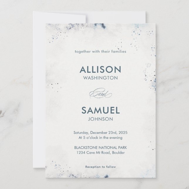 Custom Gray Blue Ink Spritzer Wedding Einladung (Vorderseite)