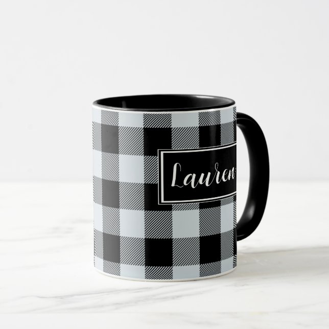 Custom Gray Buffalo Karo Karierte Tasse (VorderseiteRechts)