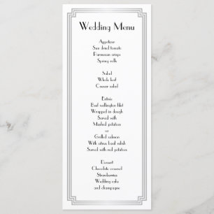 Custom Great Gatsby Art Deco Silver Wedding Menü Menükarte