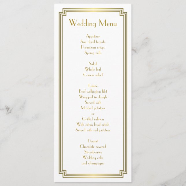 Custom Great Gatsby Art Deco White Wedding Menü Menükarte (Vorderseite)