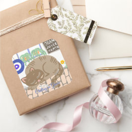 Custom Greek Taverna Cat Mediterranean Scene Quadratischer Aufkleber