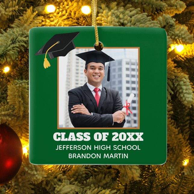 Custom Green Abschluss Senior Portrait Foto 2025 Keramikornament (Von Creator hochgeladen)