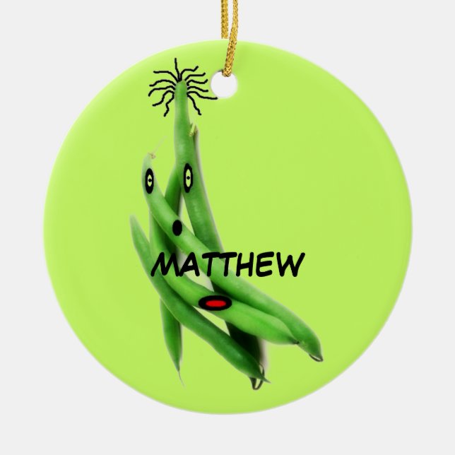 Custom Green Bean Cartoon Keramik Ornament (Vorne)