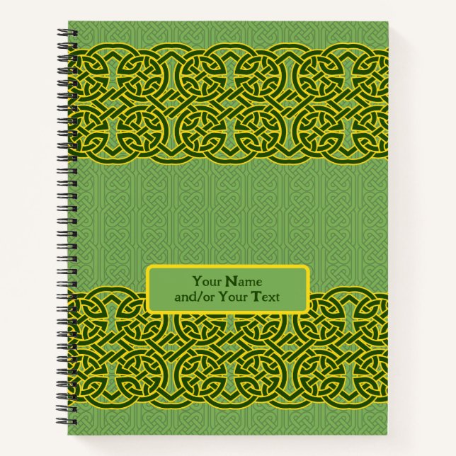 Custom Green Celtic Knüpfarbeit Spiral Notebook Notizbuch (Vorderseite)