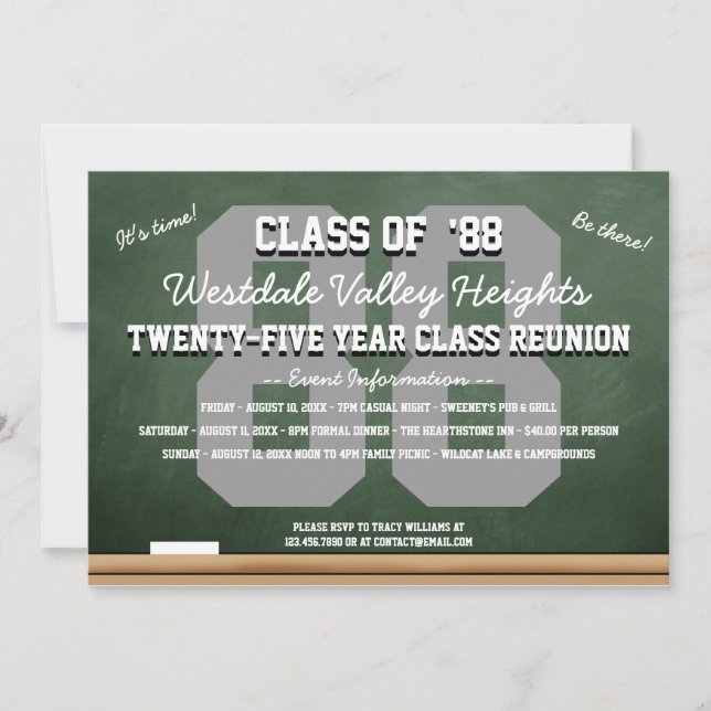Custom Green Chalkboard High School Wiedersehen Einladung (Vorderseite)