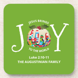 Custom Green Christmas JOY TO THE WORLD Getränkeuntersetzer