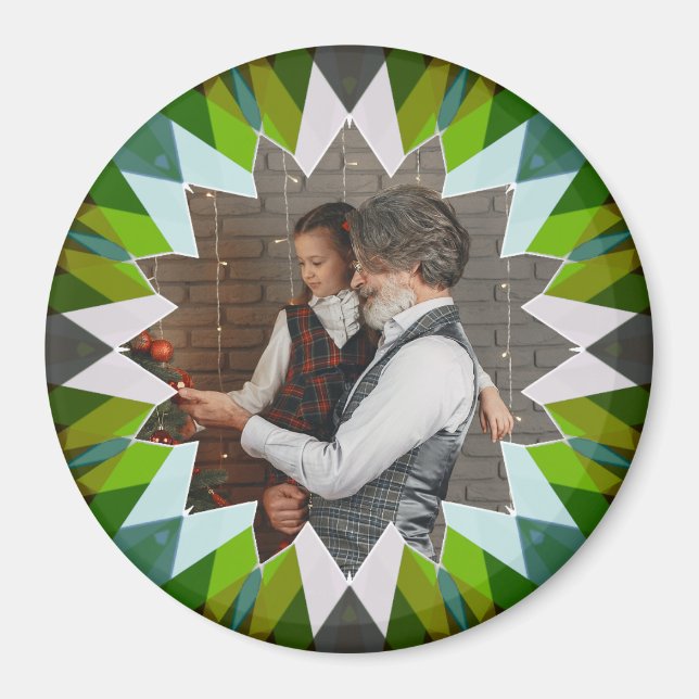 Custom Green Christmas Star Photo Magnet Gift (Vorne)