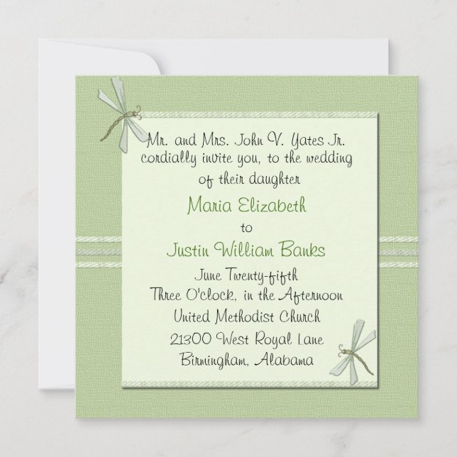 Custom Green Dragonfly Square Hochzeitseinladung Einladung (Vorderseite)