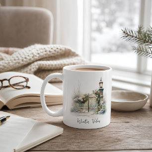 Custom Green Foliage Snowy Fence Winter Weihnachte Kaffeetasse