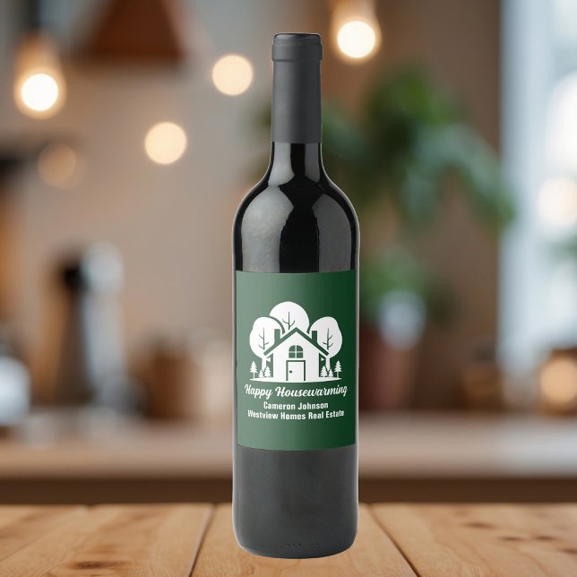 Custom Green Forest Happy Housewarming Geschenk Weinetikett (Von Creator hochgeladen)
