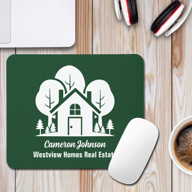 Custom Green Forest House Real Estate Company Mousepad (Von Creator hochgeladen)
