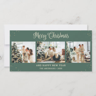 Custom Green Foto Collage Frohe Weihnachtskarten Feiertagskarte