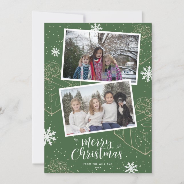 Custom Green frohe Weihnachten Geschenke Foto Card (Vorderseite)