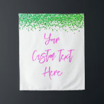 Custom Green Glitzern Birthday Party Foto Stand Wandteppich<br><div class="desc">individuelle Kulisse für Foto-Stand,  Tinkle-Glitzer-Kulisse zum Jubiläum,  Brautparty-Kulisse für das Wochenende,  Hochzeitsstand funkelnd,  süße 16 Quinceanera 40. 50.,  glänzende Kulisse für Geburtstagsparty,  personalisierte 30. 21. 15. Willkommensschild,  Hintergrund grün und rosa</div>