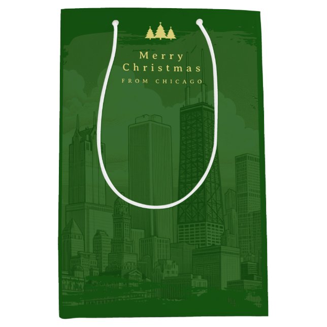 Custom Green Gold Christmas Mittlere Geschenktüte (Vorderseite)