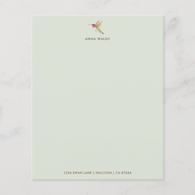 Custom Green Hummingbird Stationspapier (Vorderseite)
