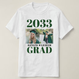 CUSTOM Green Modern Simple Script 2 Foto Grad T-Shirt