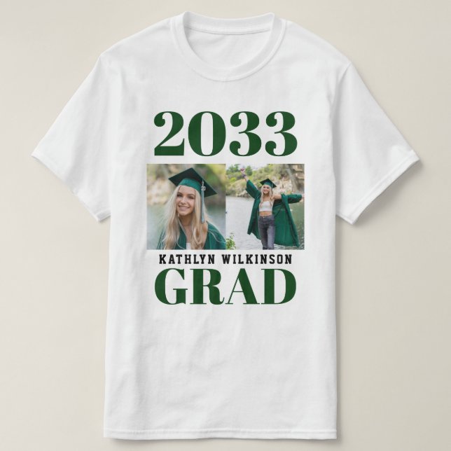CUSTOM Green Modern Simple Script 2 Foto Grad T-Shirt (Design vorne)