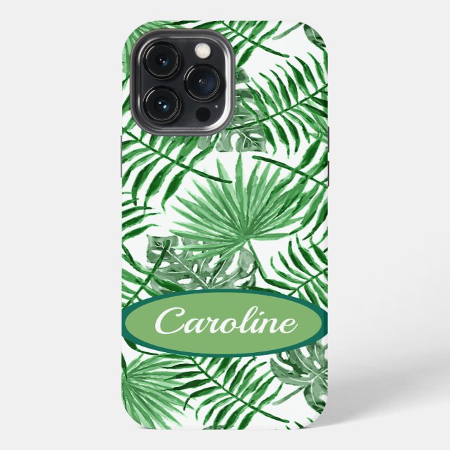 Custom Green Palm Blätter Tropical Summer Pattern iPhone Hülle (Rückseite)