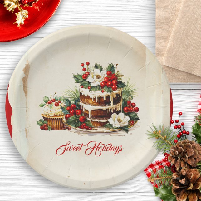 Custom Green Pine Foliage Vintage Weihnachtsfeiert Pappteller (Von Creator hochgeladen)