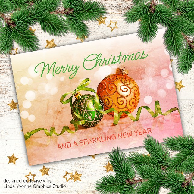 Custom Green Pink Orange Gold Tree Ornamente Postkarte (Von Creator hochgeladen)