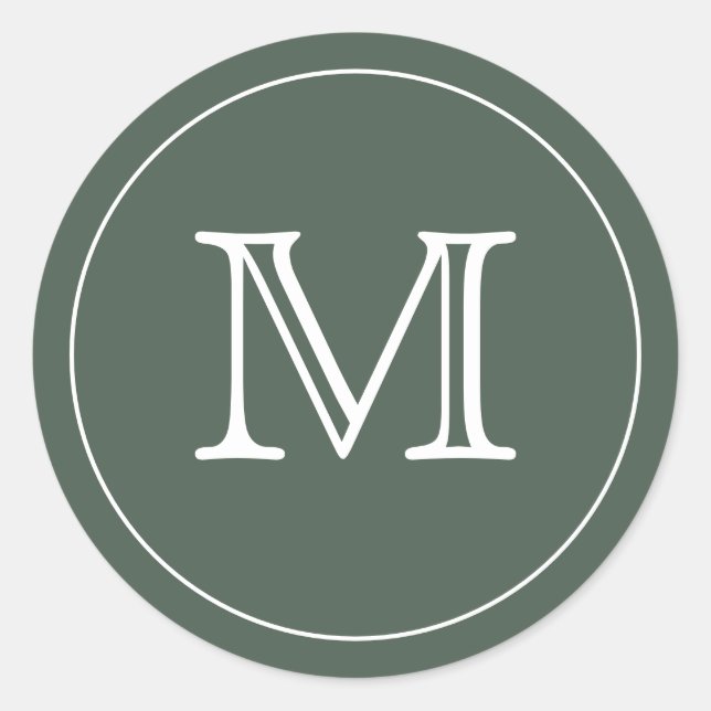 Custom GREEN SAGE Black Monogram Letter Runder Aufkleber (Vorderseite)