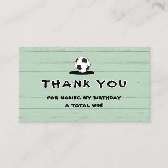 Custom Green Soccer Birthday Thank You Card Begleitkarte (Vorderseite)