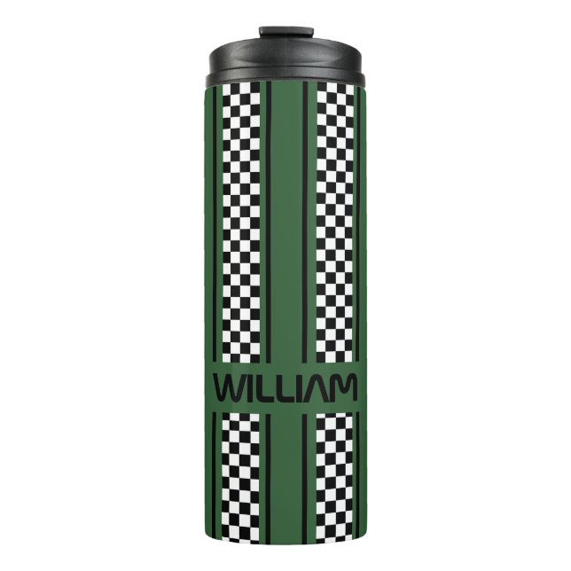 Custom Green und Black Race Sport Strip Thermosbecher (Vorderseite)