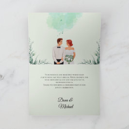 Custom green watercolor flowy wedding dankeskarte
