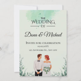 Custom green watercolor flowy wedding einladung