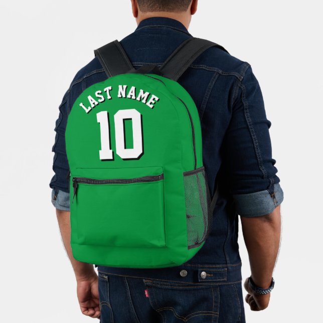 Custom Green White Nachname Sports Jersey Nummer Bedruckter Rucksack (Insitu (Modell))