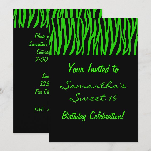 Custom Green Zebra Einladung (Vorne/Hinten)