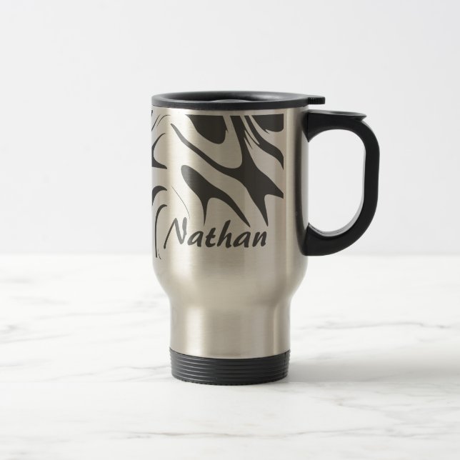 Custom Grey Abstract Swirly Pattern Personalised Reisebecher (Rechts)