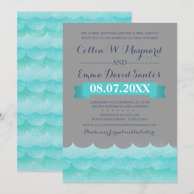 Custom Grey at Sea Nautical Wedding Einladungen (Vorne/Hinten)