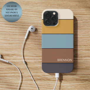 Custom Grey Blue Brown Mustard Yellow Streifen iPhone 13 Pro Max Hülle
