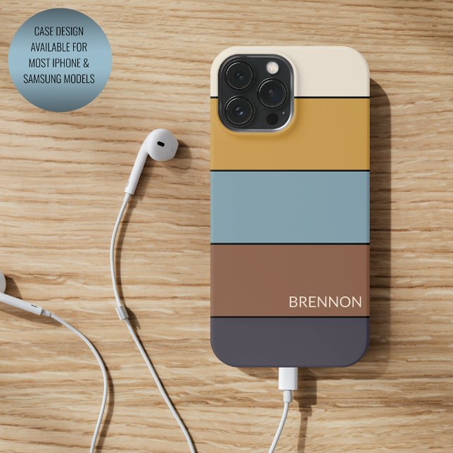 Custom Grey Blue Brown Mustard Yellow Streifen iPhone Hülle (Von Creator hochgeladen)