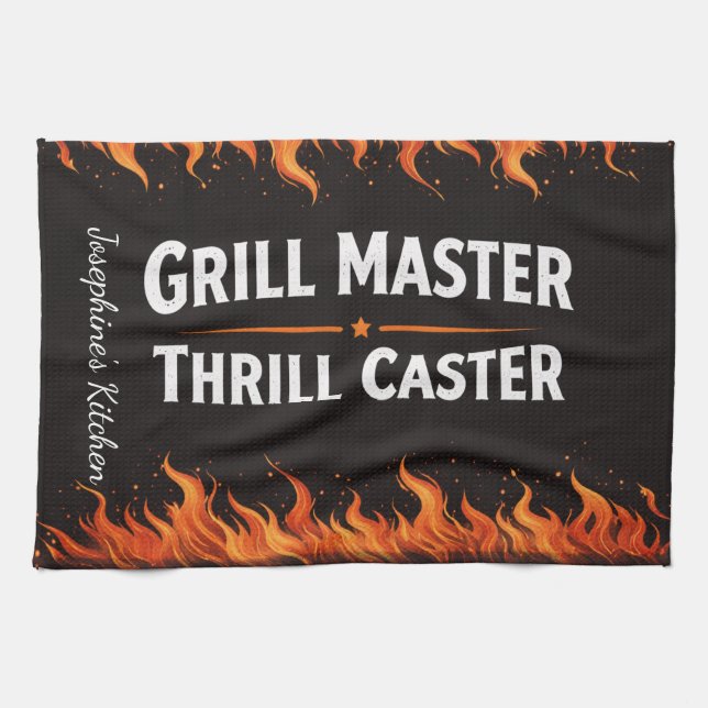 Custom Grill Master Thrill Caster BBQ Fire Dad Nam Geschirrtuch (Horizontal)