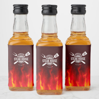Custom GRILLEN Bottle Labels — Steak House Flames Alkoholflaschenetikett