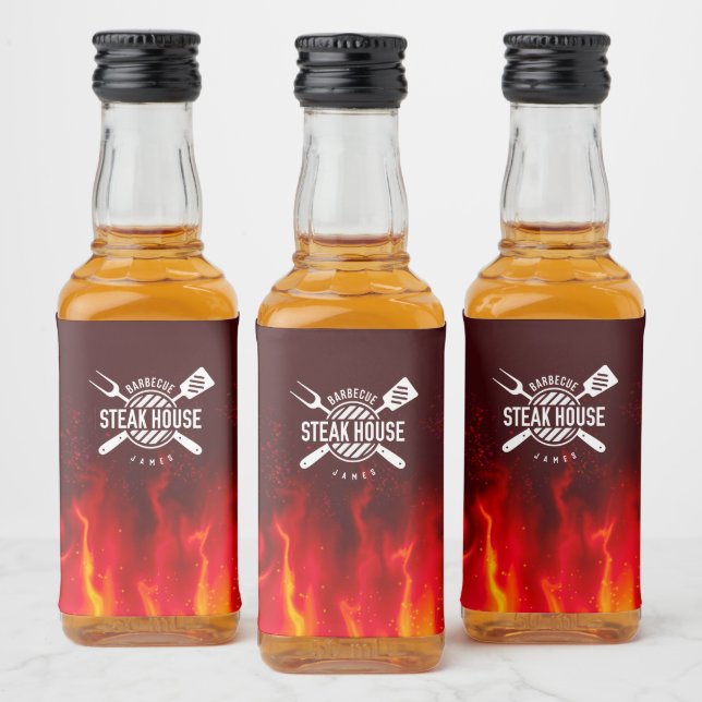 Custom GRILLEN Bottle Labels — Steak House Flames Alkoholflaschenetikett (Flaschen)
